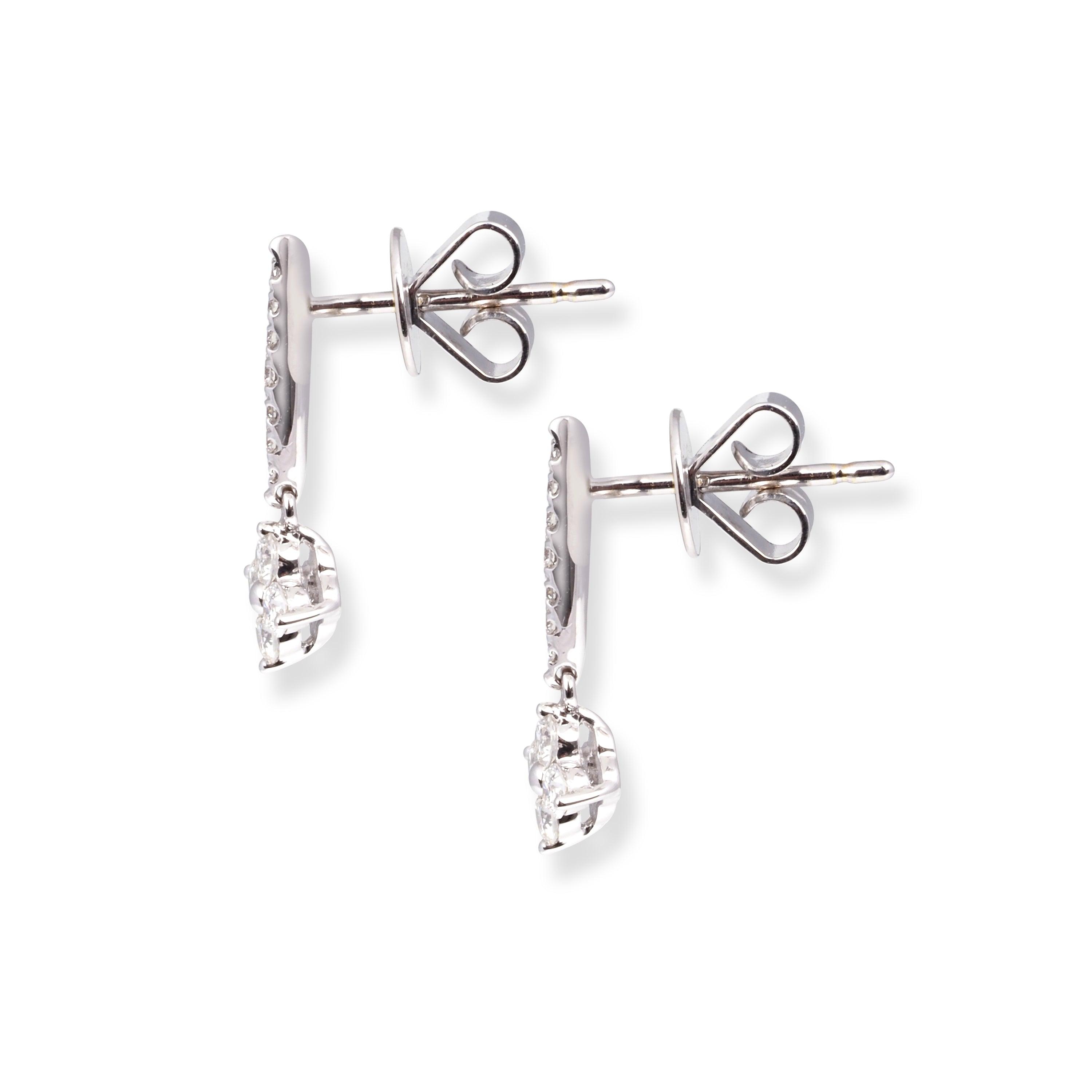 18ct White Gold Diamond Earrings with Drop Design E-7974 - Minar Jewellers