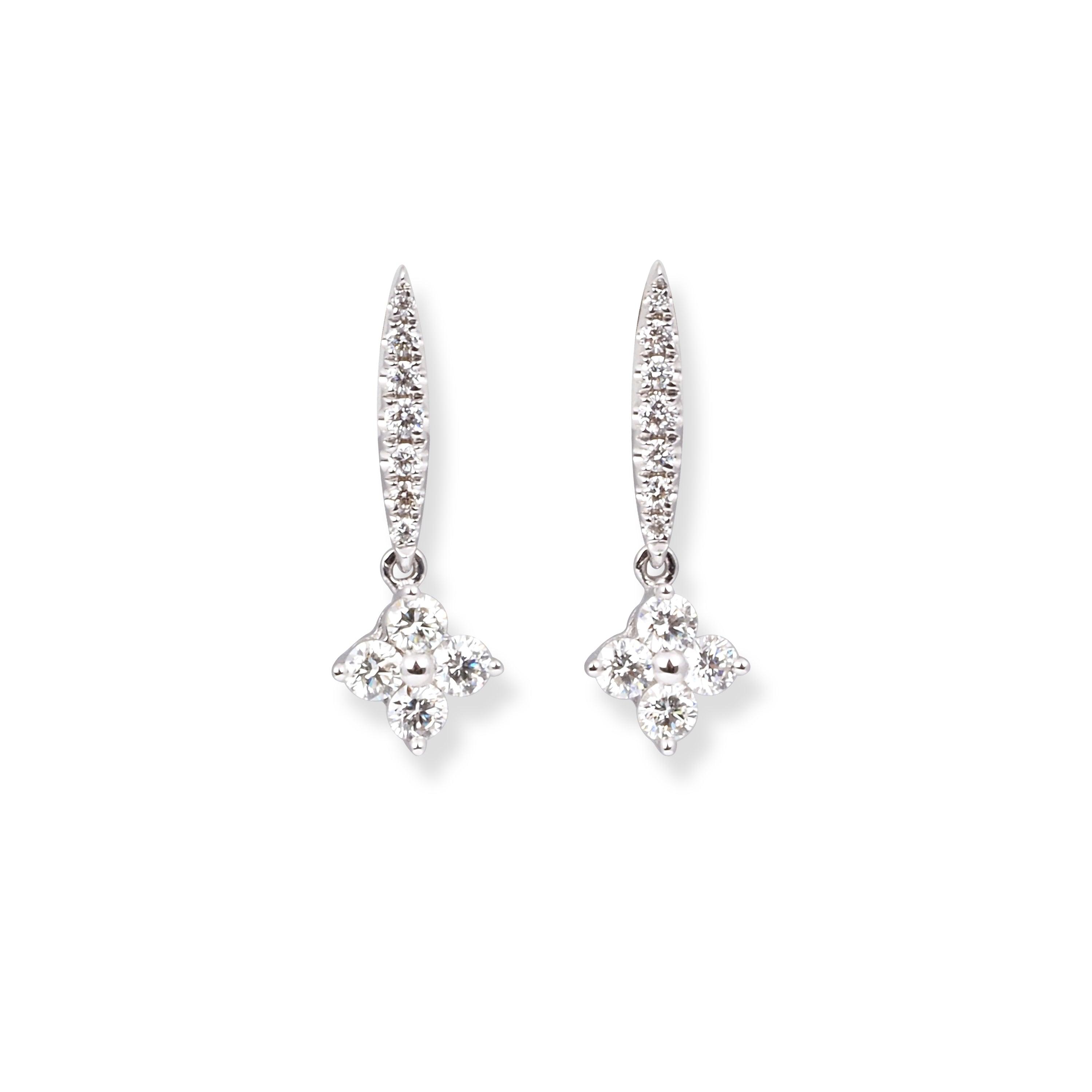18ct White Gold Diamond Earrings with Drop Design E-7974 - Minar Jewellers