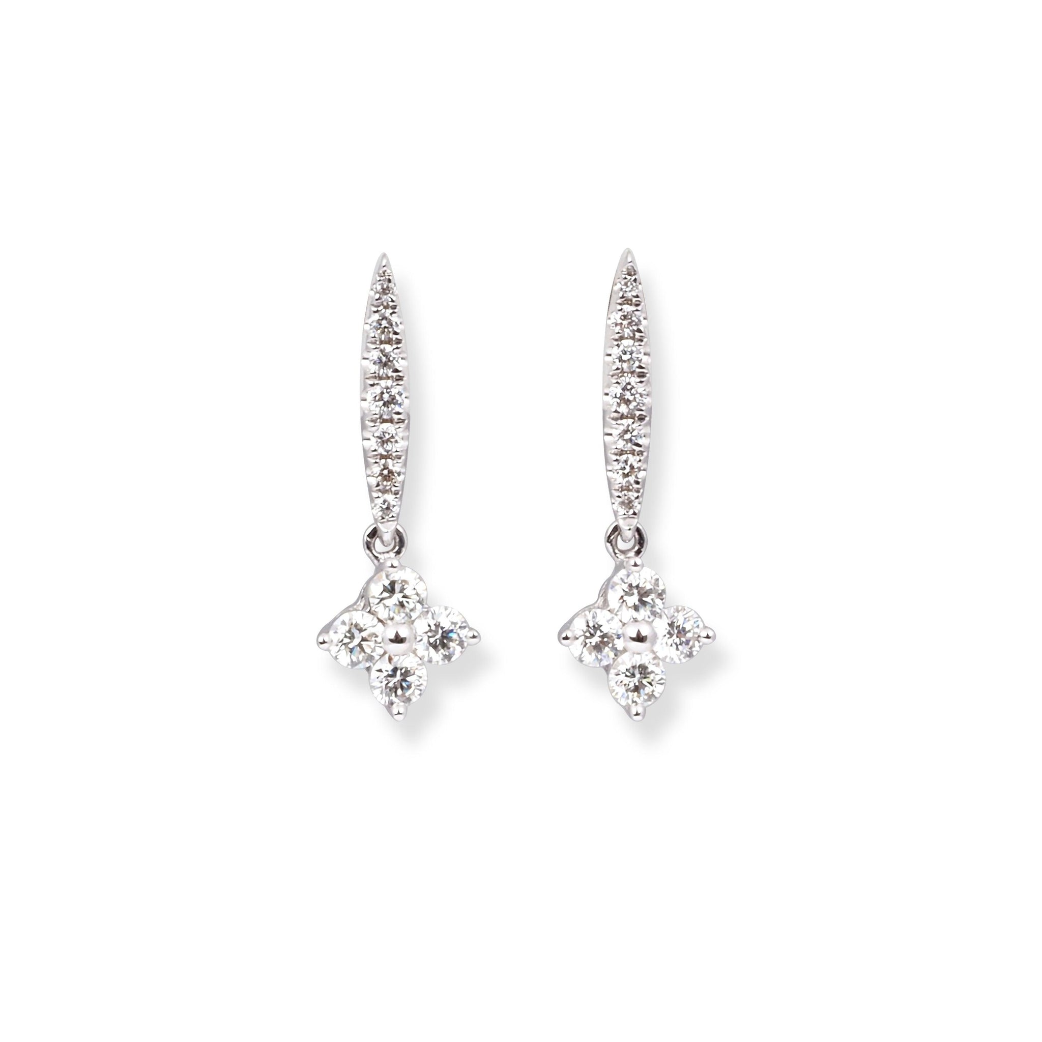 18ct White Gold Diamond Earrings with Drop Design E-7974