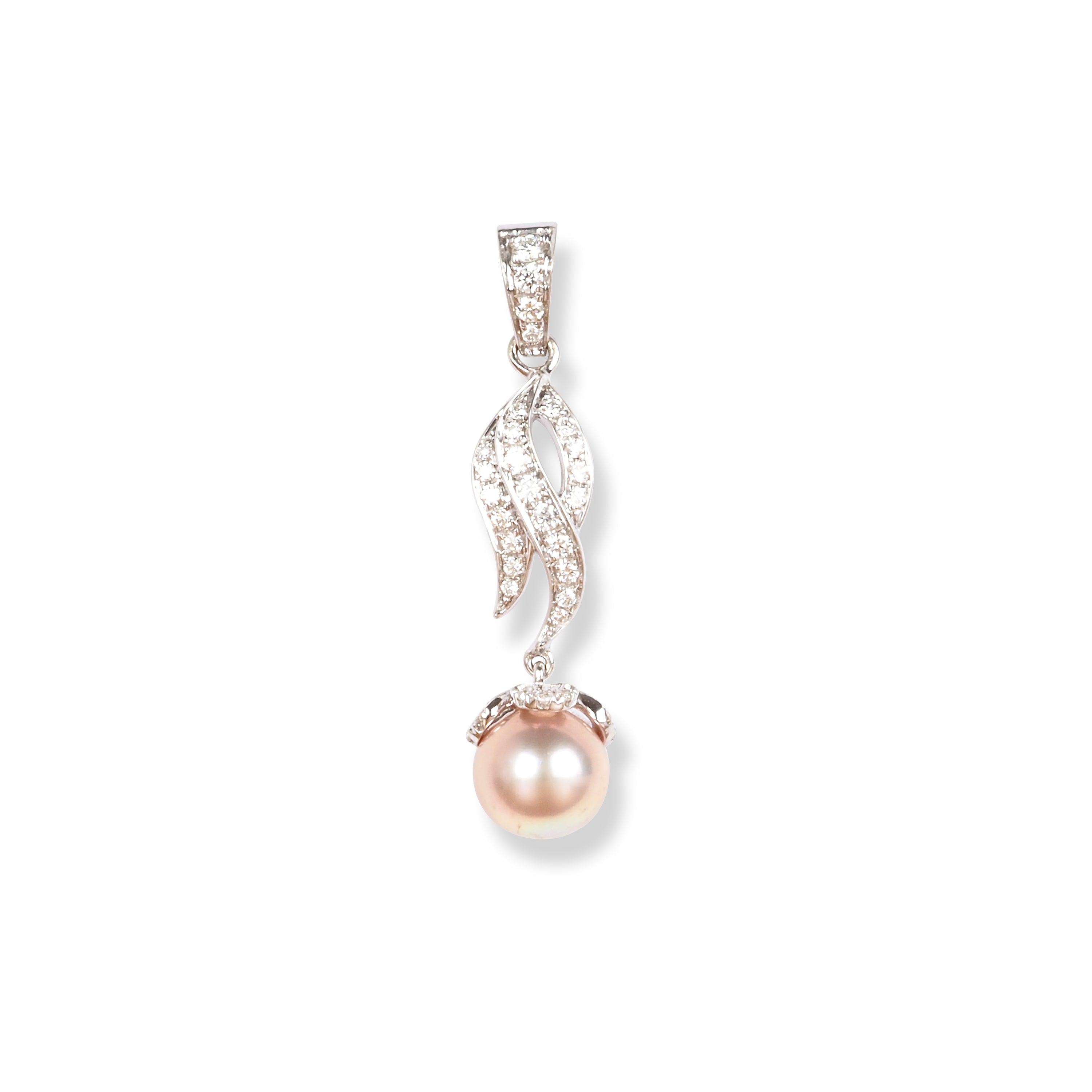 18ct White Gold Diamond & Rose Cultured Pearl Pendant P-7943 - Minar Jewellers