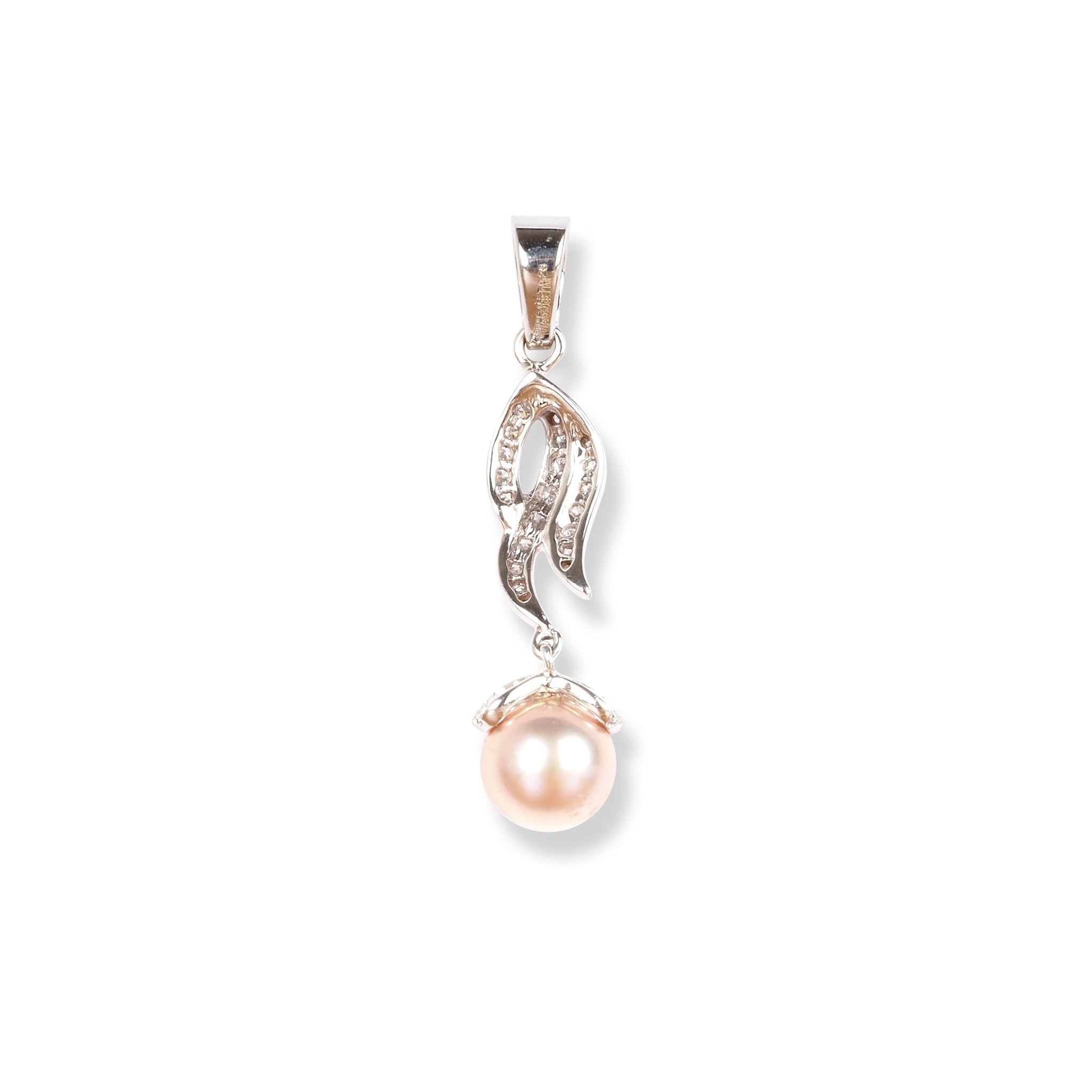 18ct White Gold Diamond & Rose Cultured Pearl Pendant P-7943