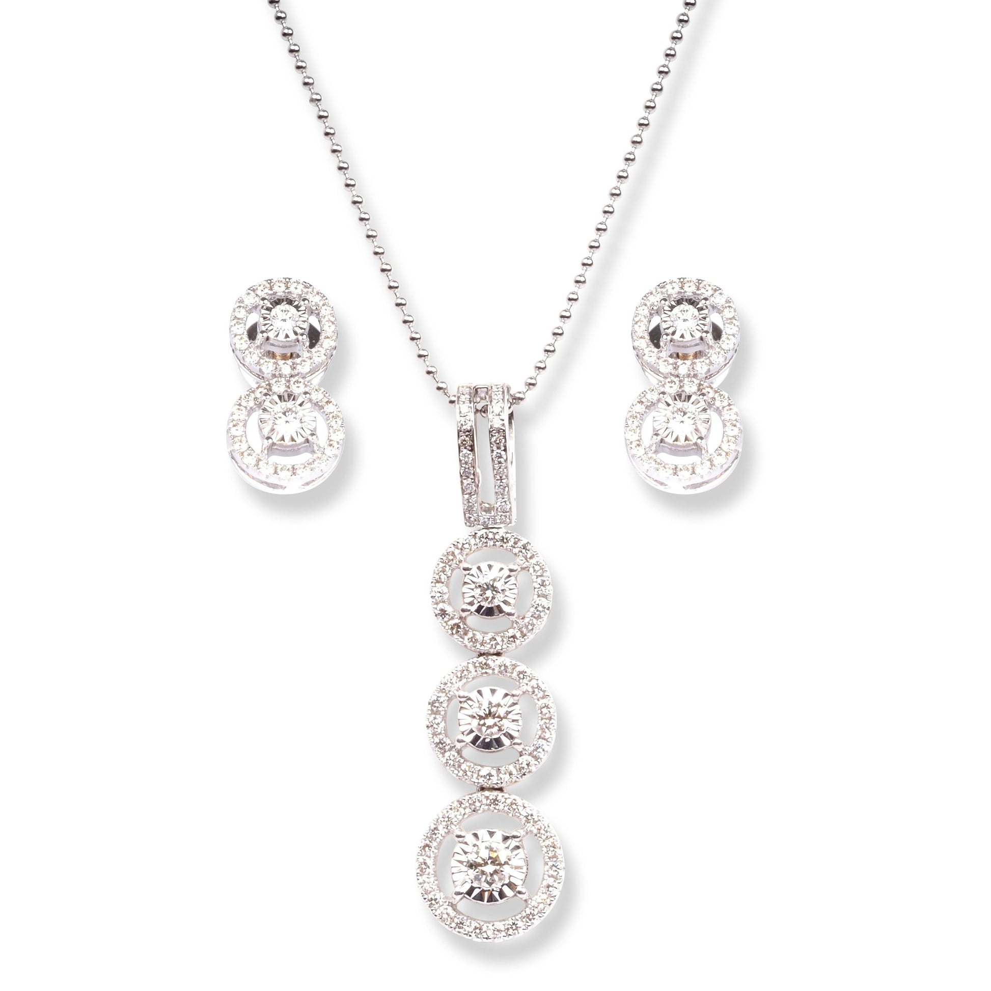 18ct White Gold Diamond Set (Pendant + Earrings + Chain) MCS2928/29 - Minar Jewellers