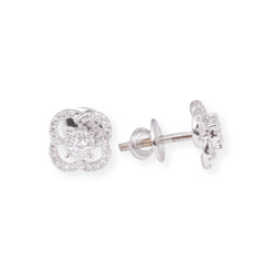 18ct White Gold Diamond Set in Clover Design (Pendant + Chain + Earrings) MCS6878/9 - Minar Jewellers