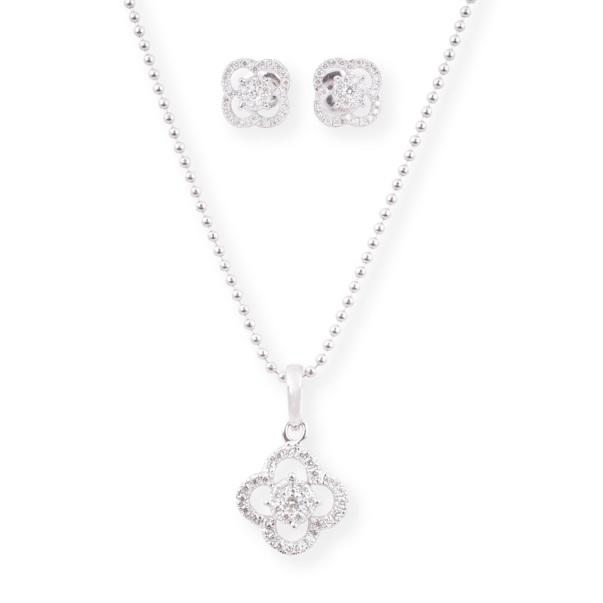 18ct White Gold Diamond Set in Clover Design (Pendant + Chain + Earrings) MCS6878/9