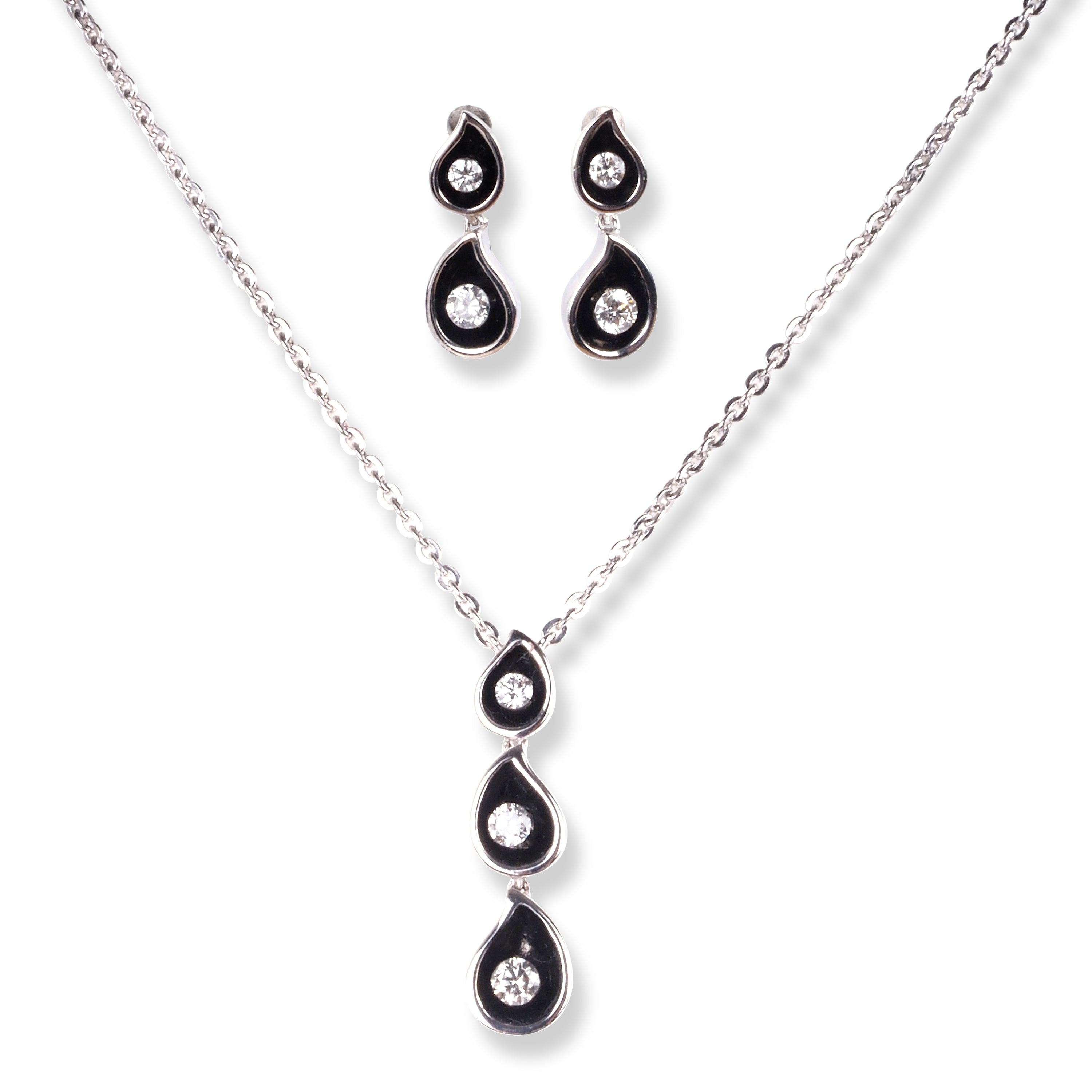 18ct White Gold Diamond Set (Necklace + Earrings) - Minar Jewellers