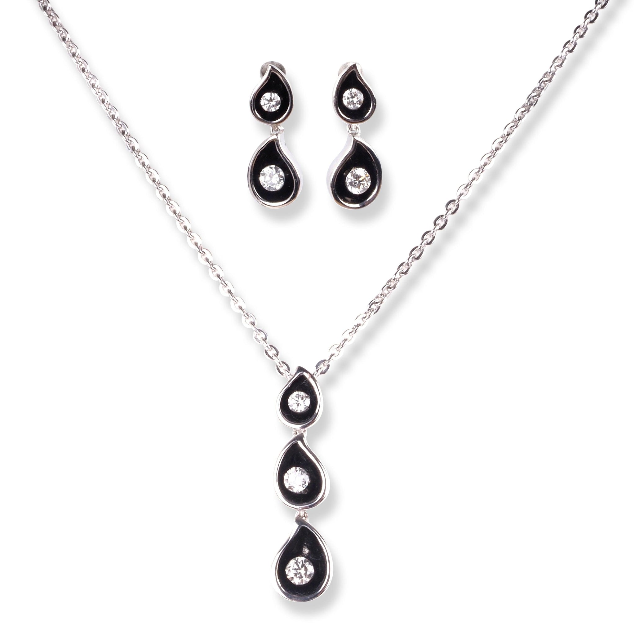18ct White Gold Diamond Set (Necklace + Earrings)