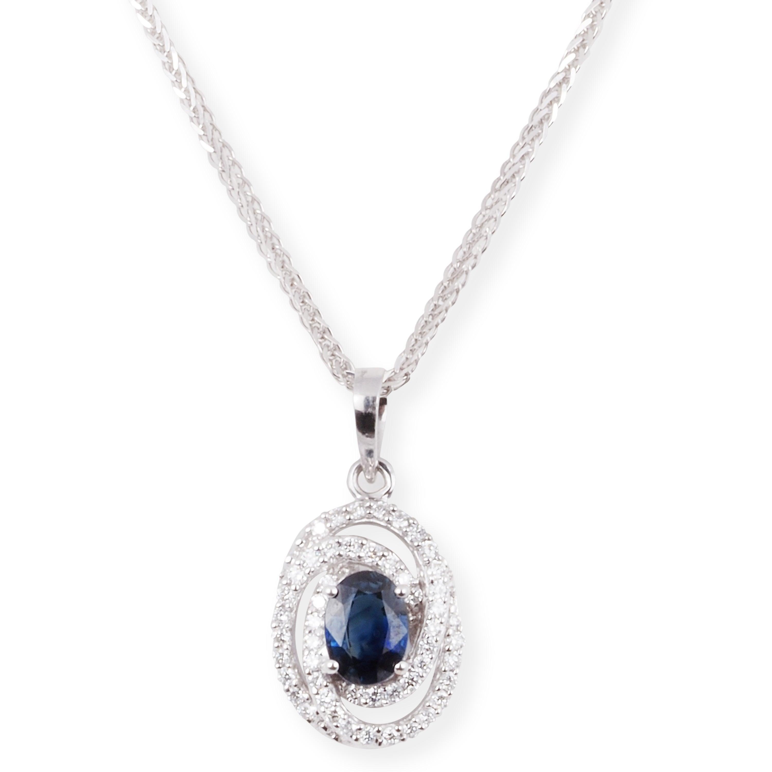 18ct White Gold Diamond and Blue Sapphire Set (Pendant + Chain + Earrings) MCS6899/6900 - Minar Jewellers