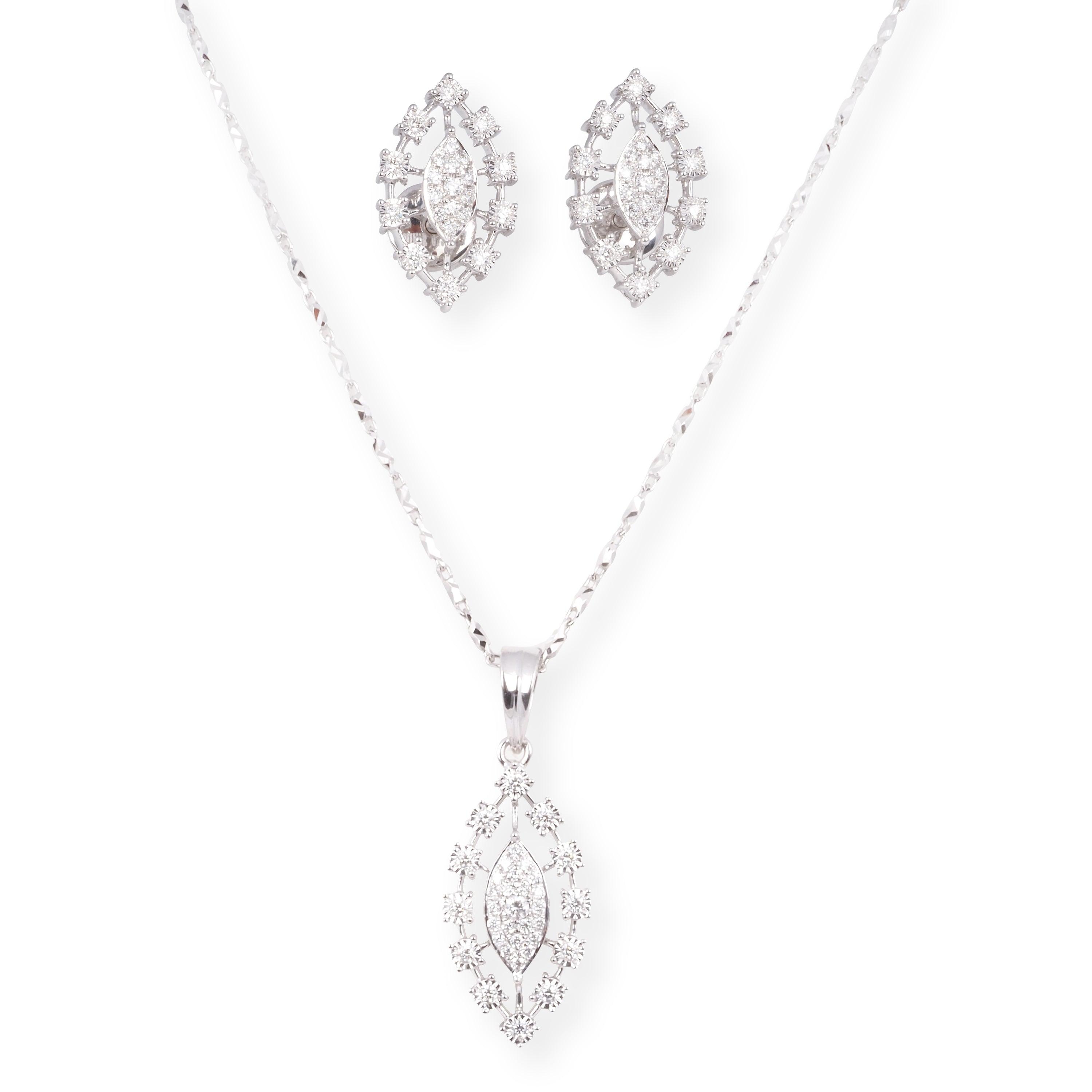 18ct White Gold Diamond Set (Pendant + Chain + Earrings) MCS6855/6 - Minar Jewellers
