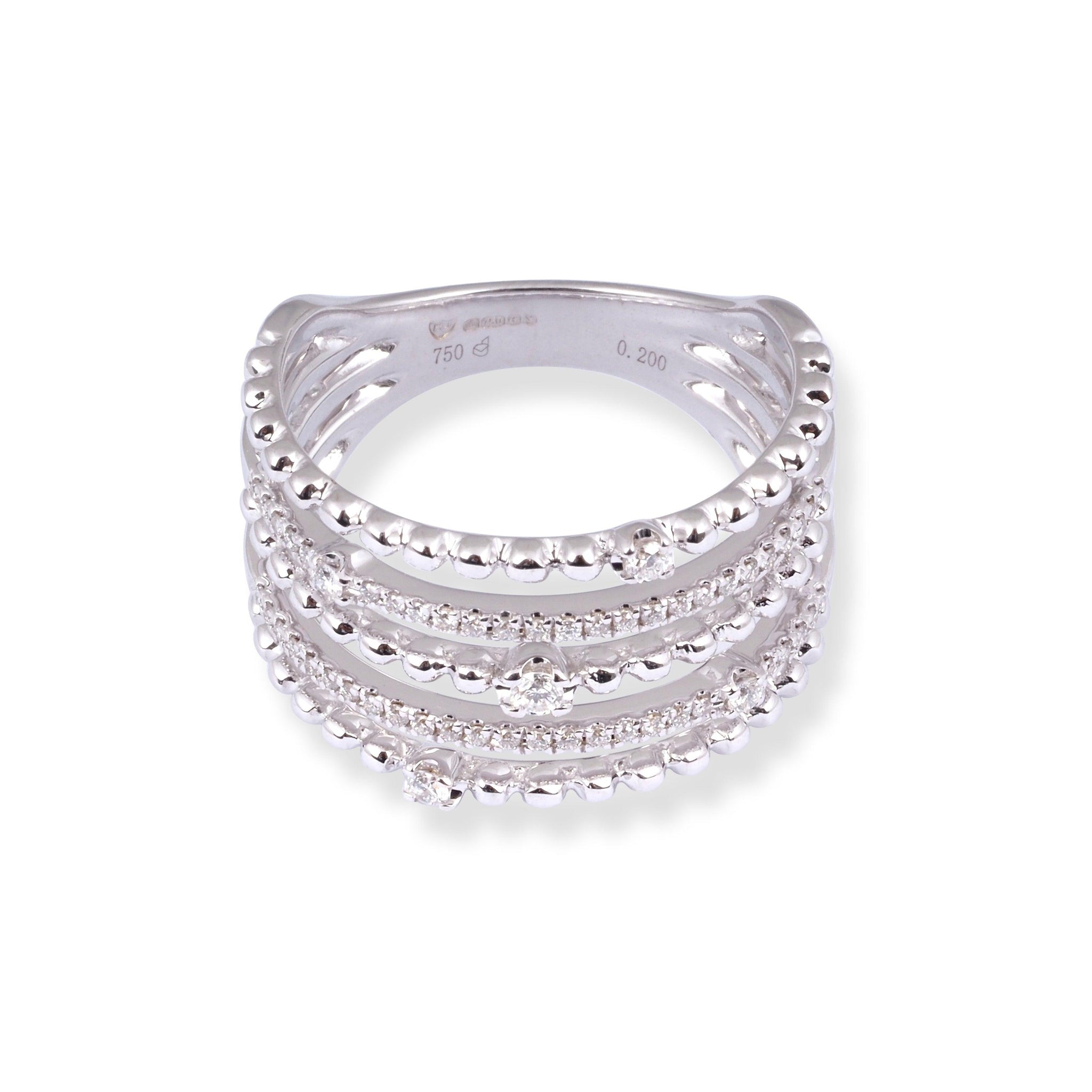 18ct White Gold Five-Row Diamond Ring LR-7015