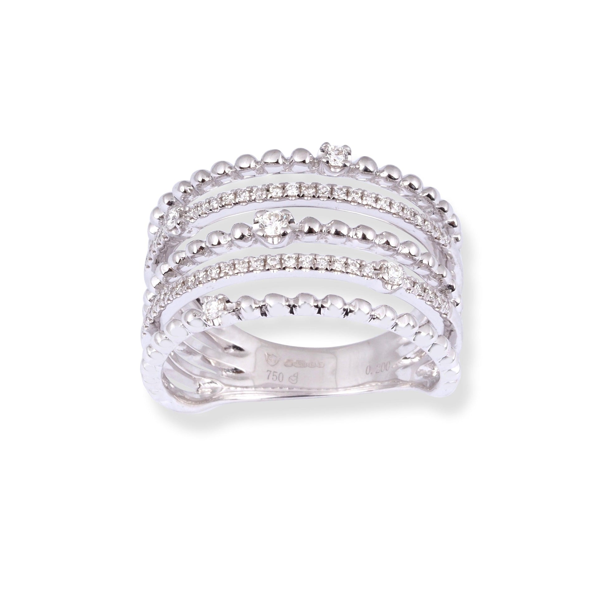 18ct White Gold Five-Row Diamond Ring LR-7015 - Minar Jewellers
