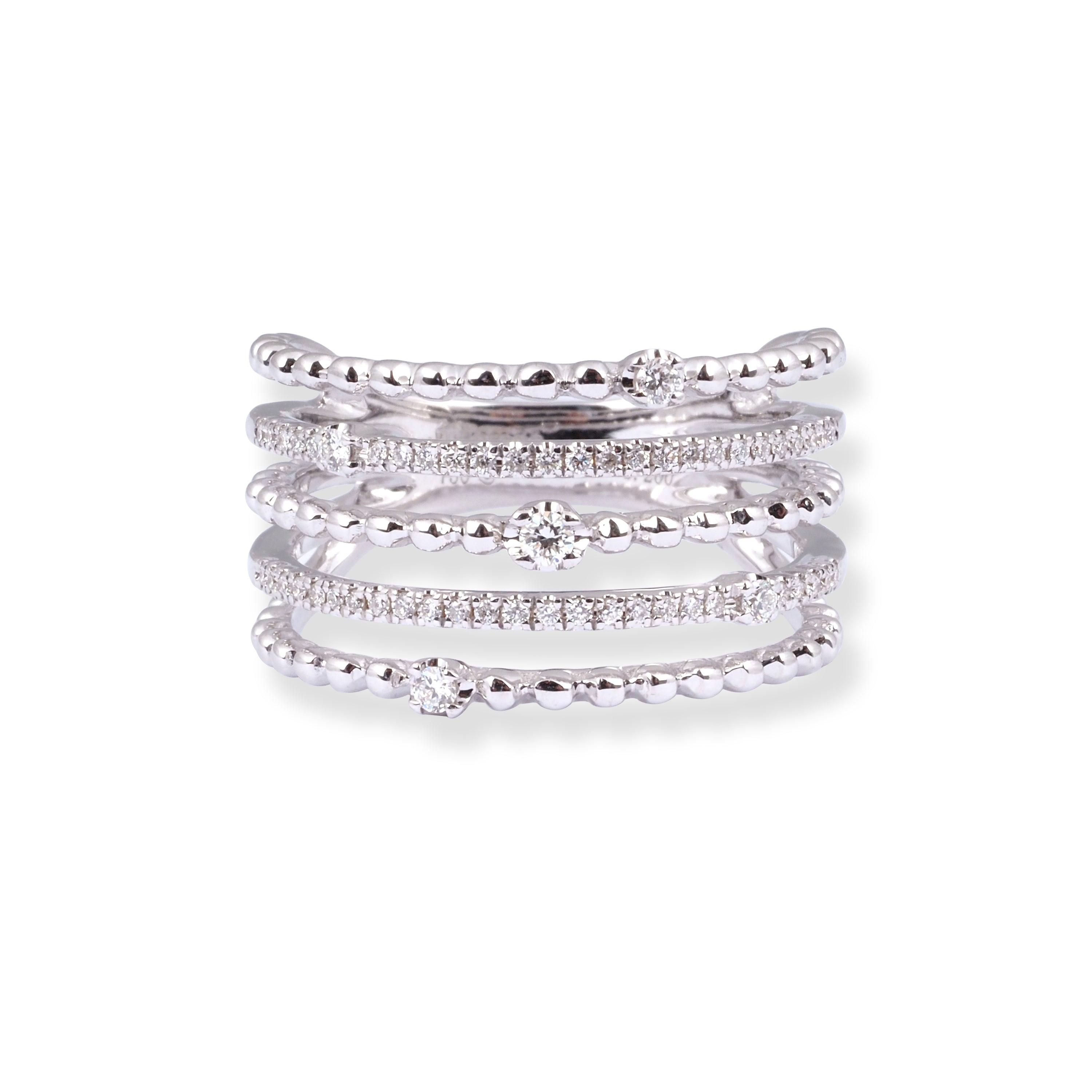 18ct White Gold Five-Row Diamond Ring LR-7015 - Minar Jewellers