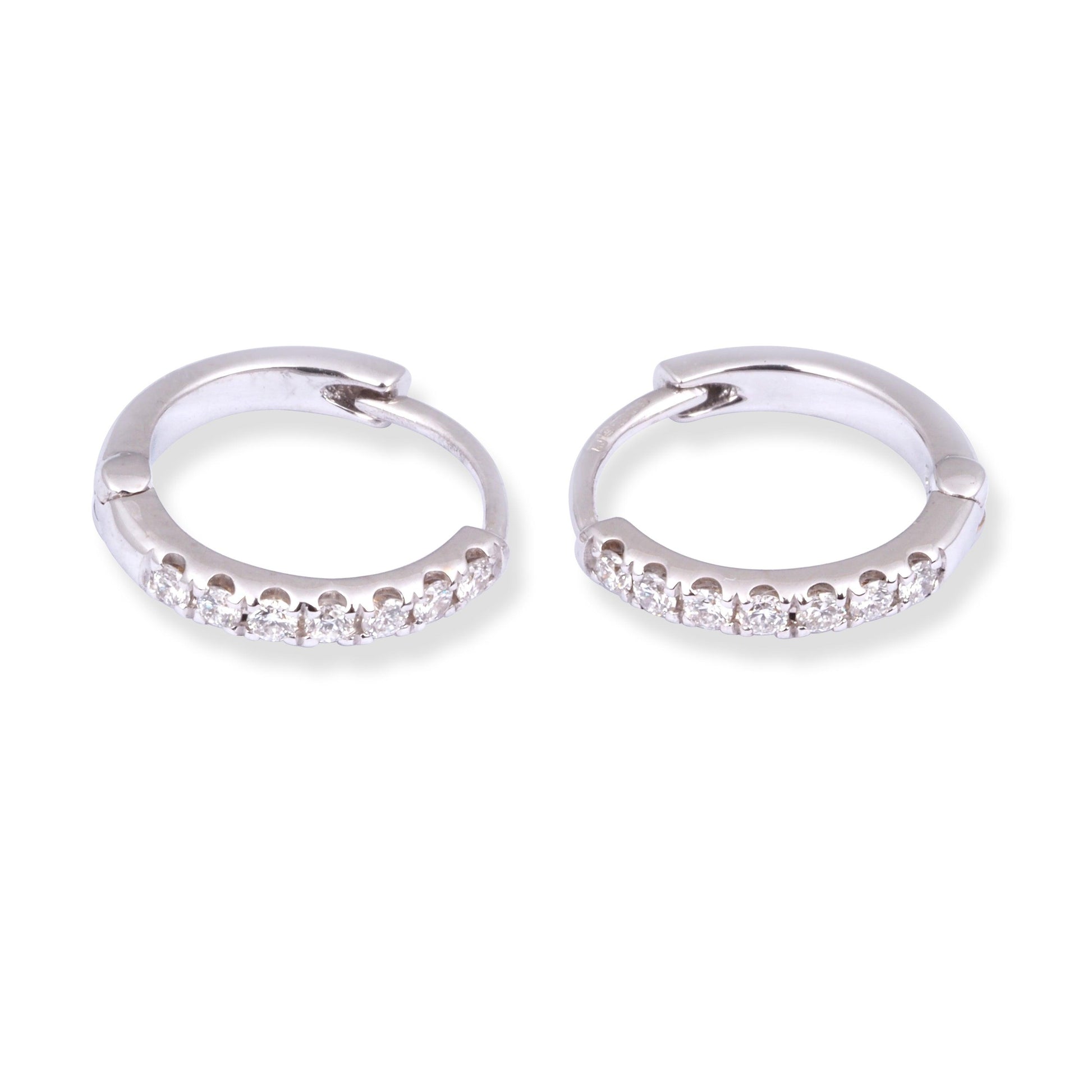 18ct White Gold Huggie Hoop Diamond Earrings E-8001 - Minar Jewellers