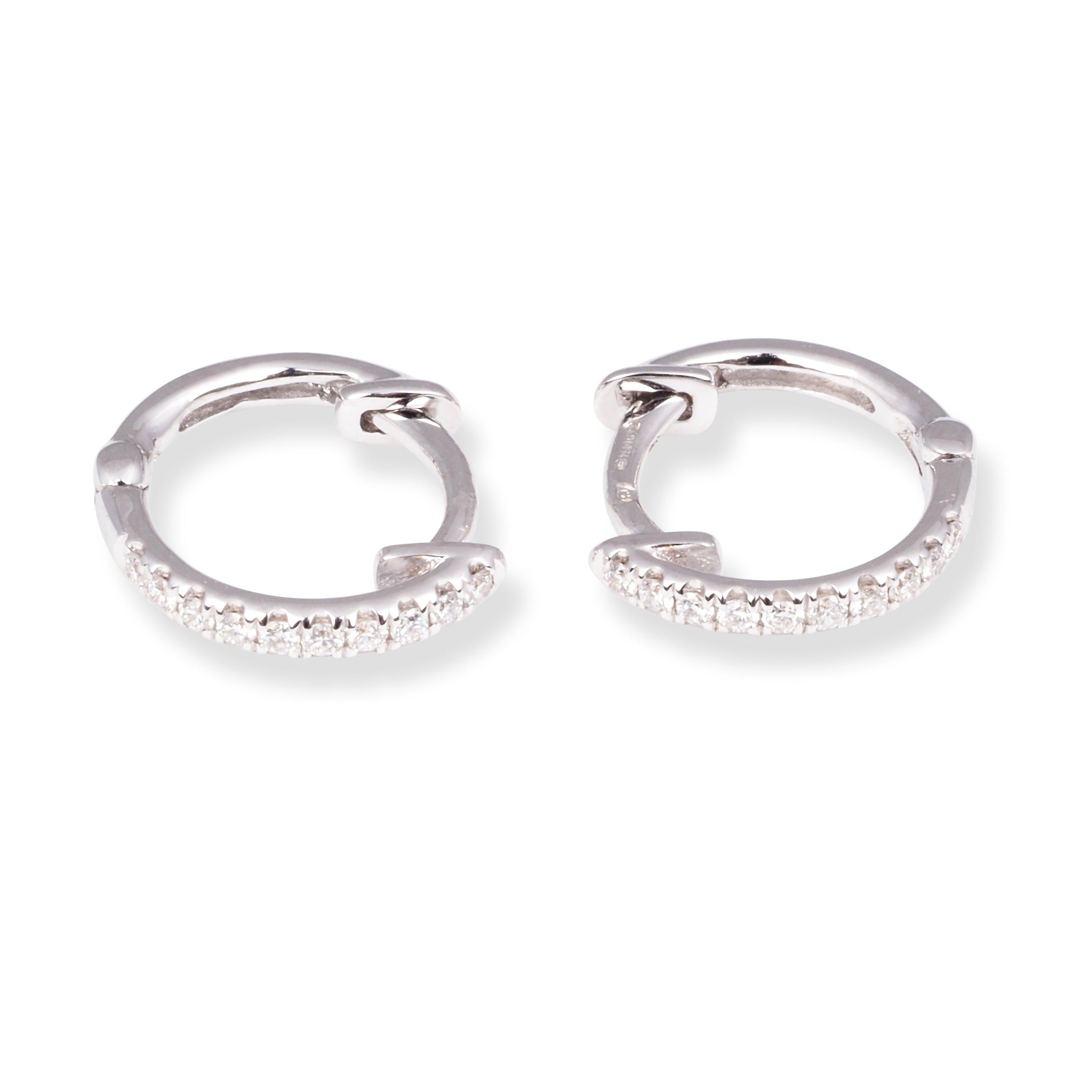 18ct White Gold Huggie Hoop Diamond Earrings E-7976 - Minar Jewellers