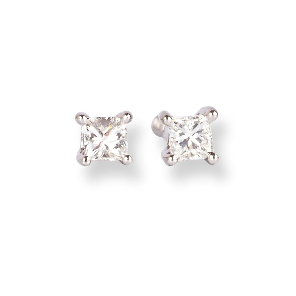 18ct White Gold Princess Cut Solitaire Diamond Earrings E-7944 - Minar Jewellers
