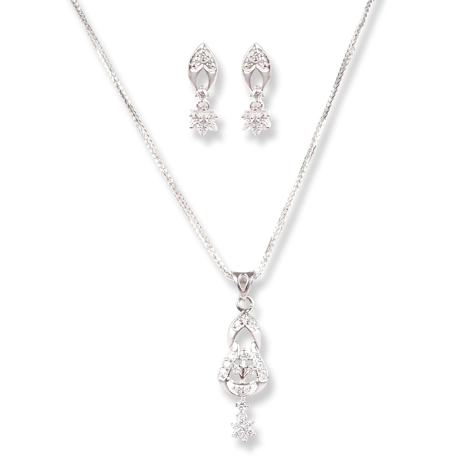 18ct White Gold Set with Cubic Zirconia Stones (Pendant Chain Earr