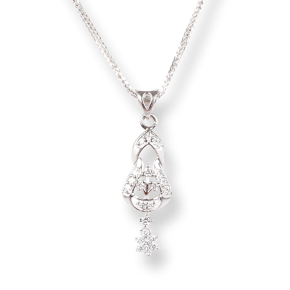 18ct White Gold Set with Cubic Zirconia Stones (Pendant + Chain + Earrings) - Minar Jewellers