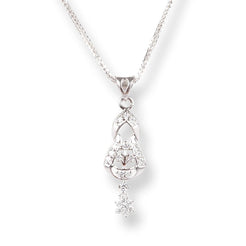 18ct White Gold Set with Cubic Zirconia Stones (Pendant + Chain + Earrings) - Minar Jewellers