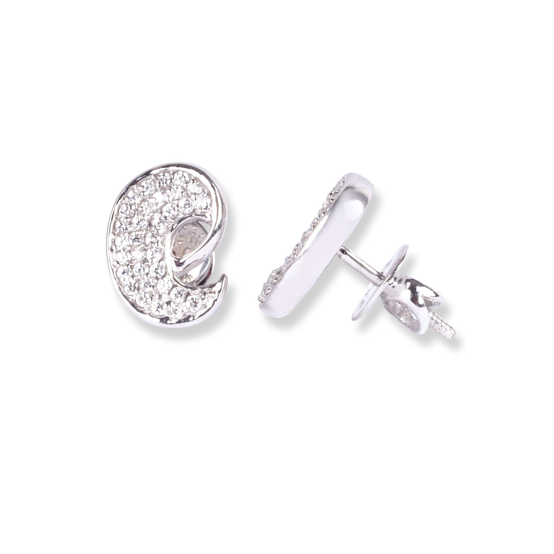 18ct White Gold Set with Cubic Zirconia Stones (Pendant + Chain + Stud Earrings) - Minar Jewellers