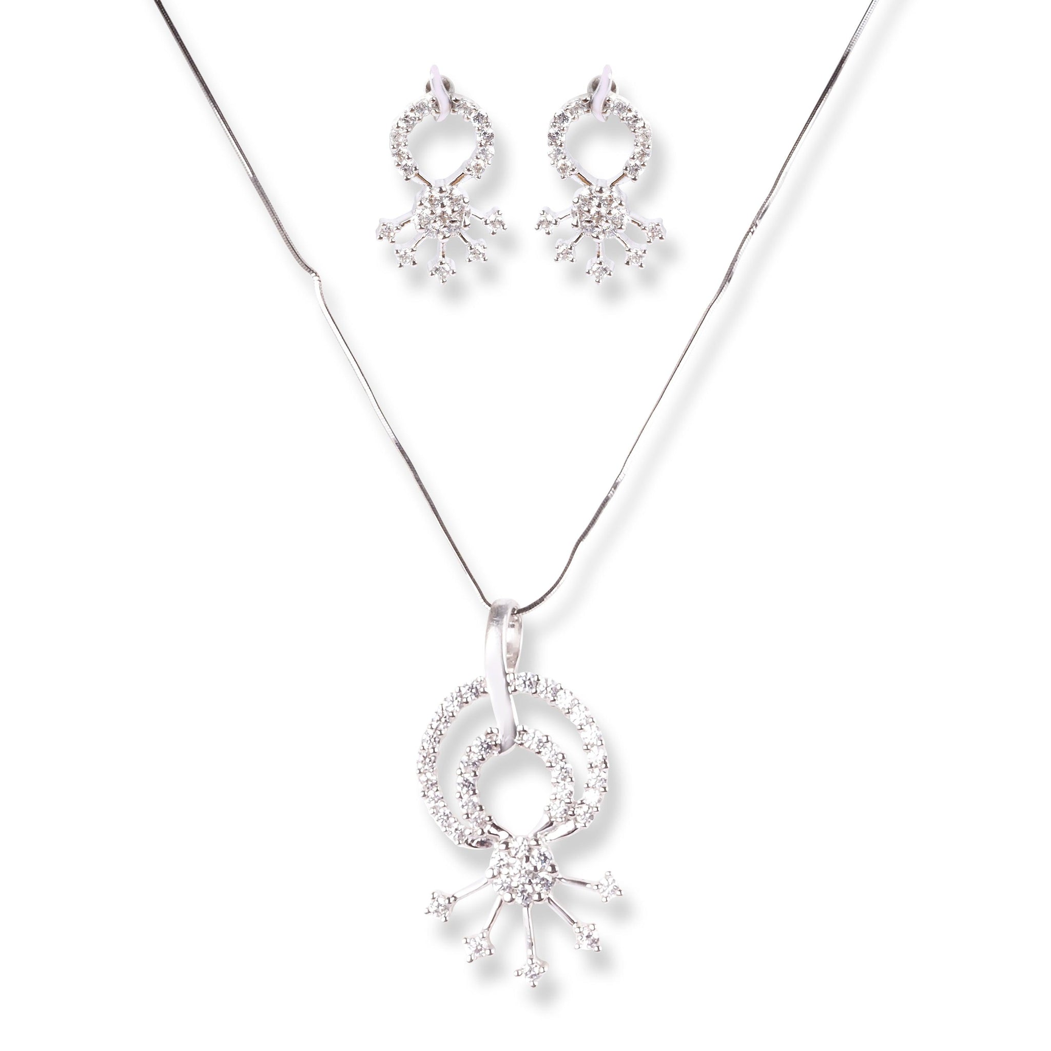 18ct White Gold Set with Cubic Zirconia Stones (Pendant + Stud Earrings)