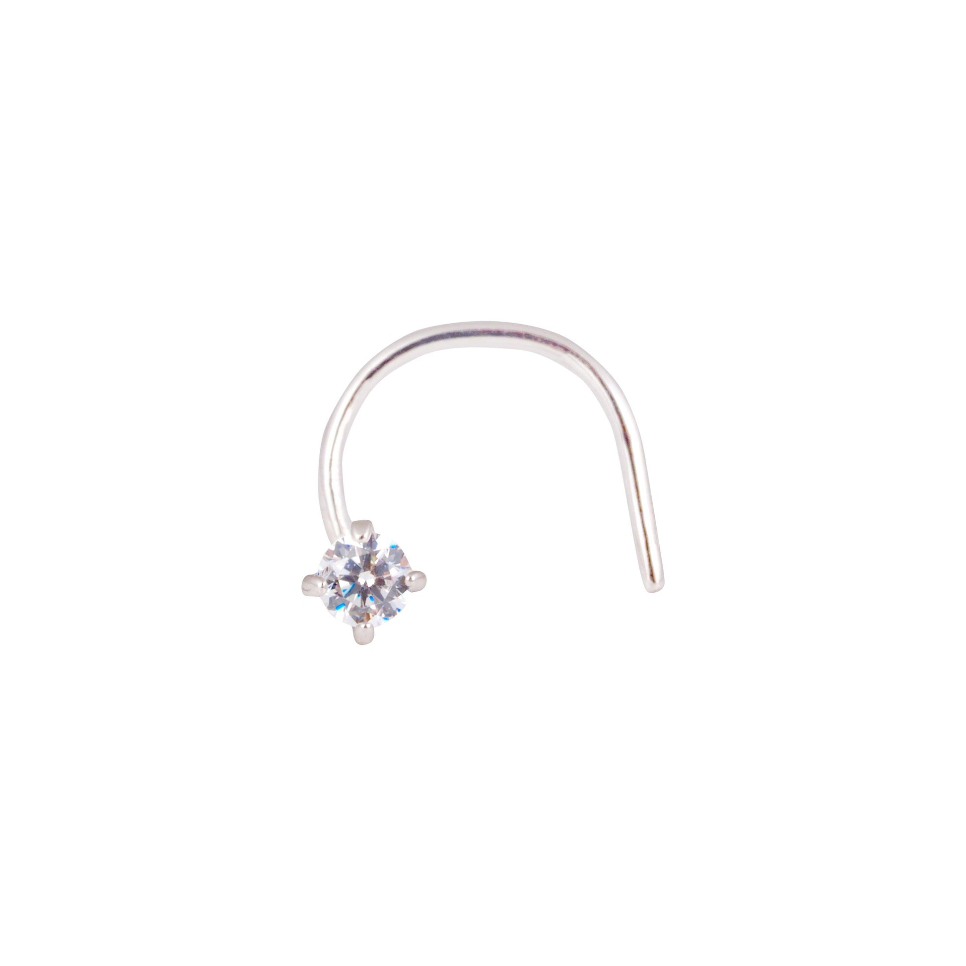 18ct Yellow / White Gold Wire Back Nose Stud with Cubic Zirconia Stone in a Four Claw Setting (1.5mm - 3.5mm) NS-7560 - Minar Jewellers