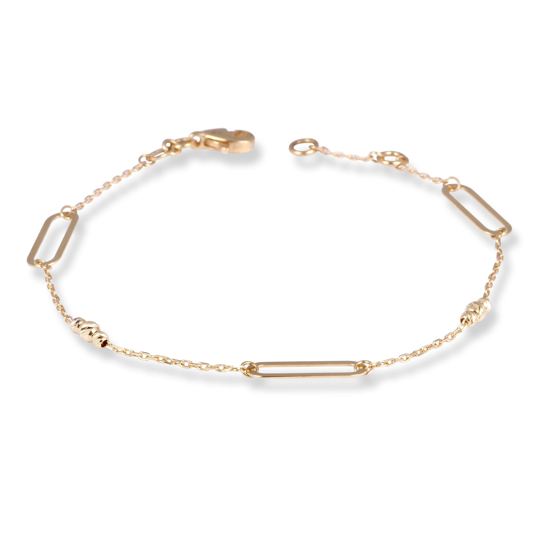 18ct Yellow Gold Bracelet with Links, Beads and Lobster Clasp LBR-8489 - Minar Jewellers