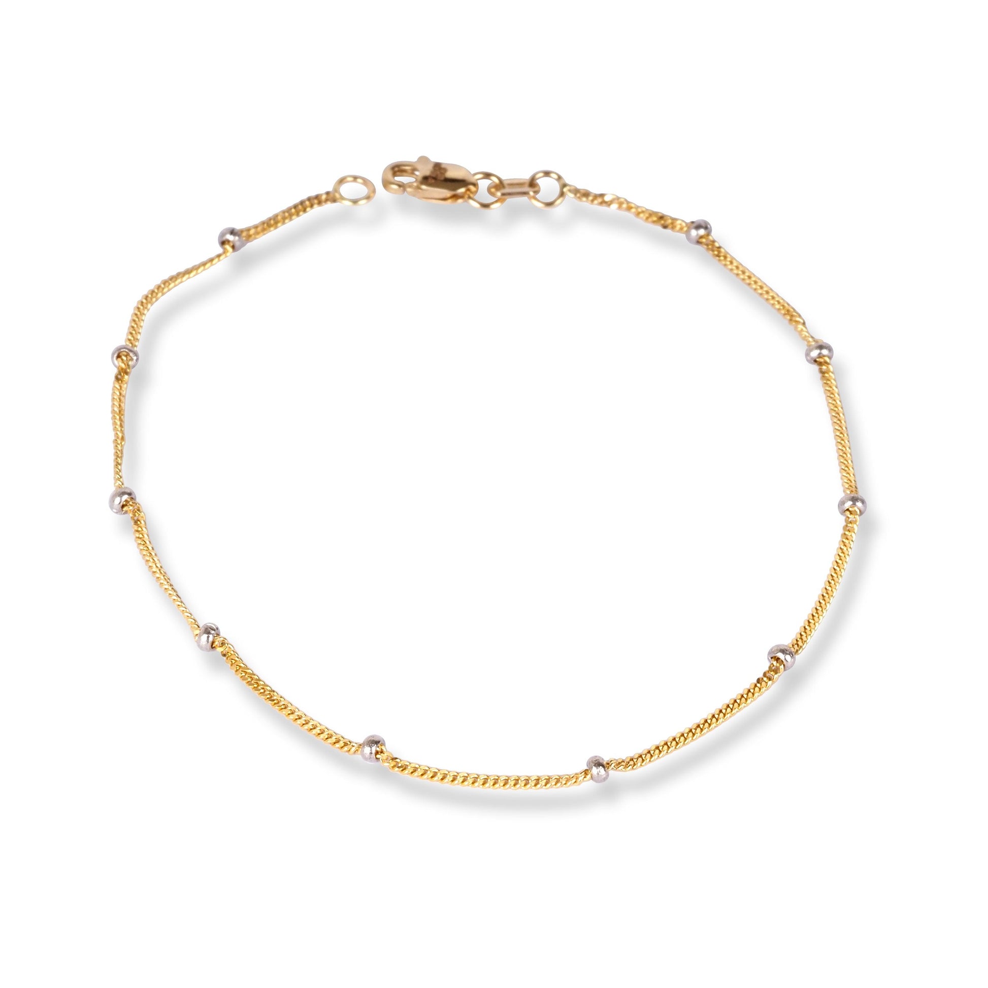 18ct Yellow Gold Bracelet with Rhodium-Plated Beads and Lobster Clasp LBR-8483 - Minar Jewellers