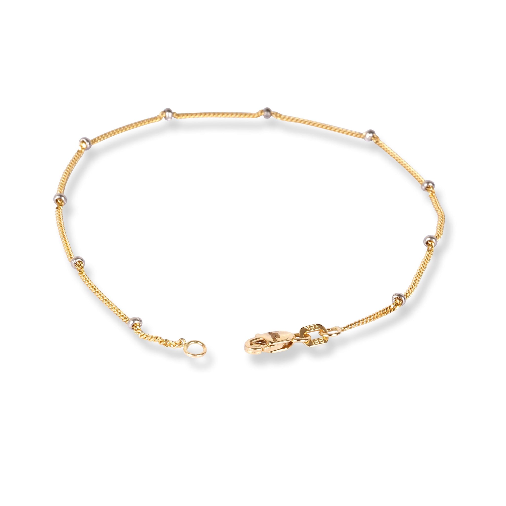 18ct Yellow Gold Bracelet with Rhodium-Plated Beads and Lobster Clasp LBR-8483