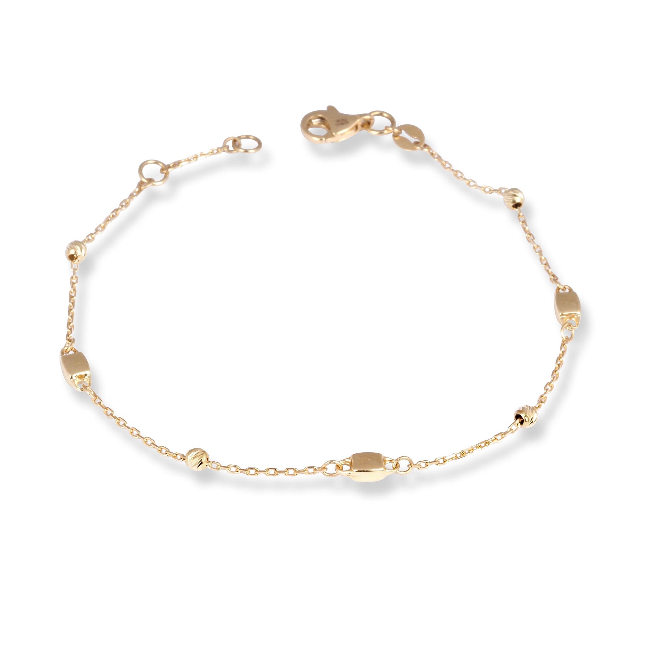 18ct Yellow Gold Bracelet with Two Typed of Beads and Lobster Clasp LBR-8488