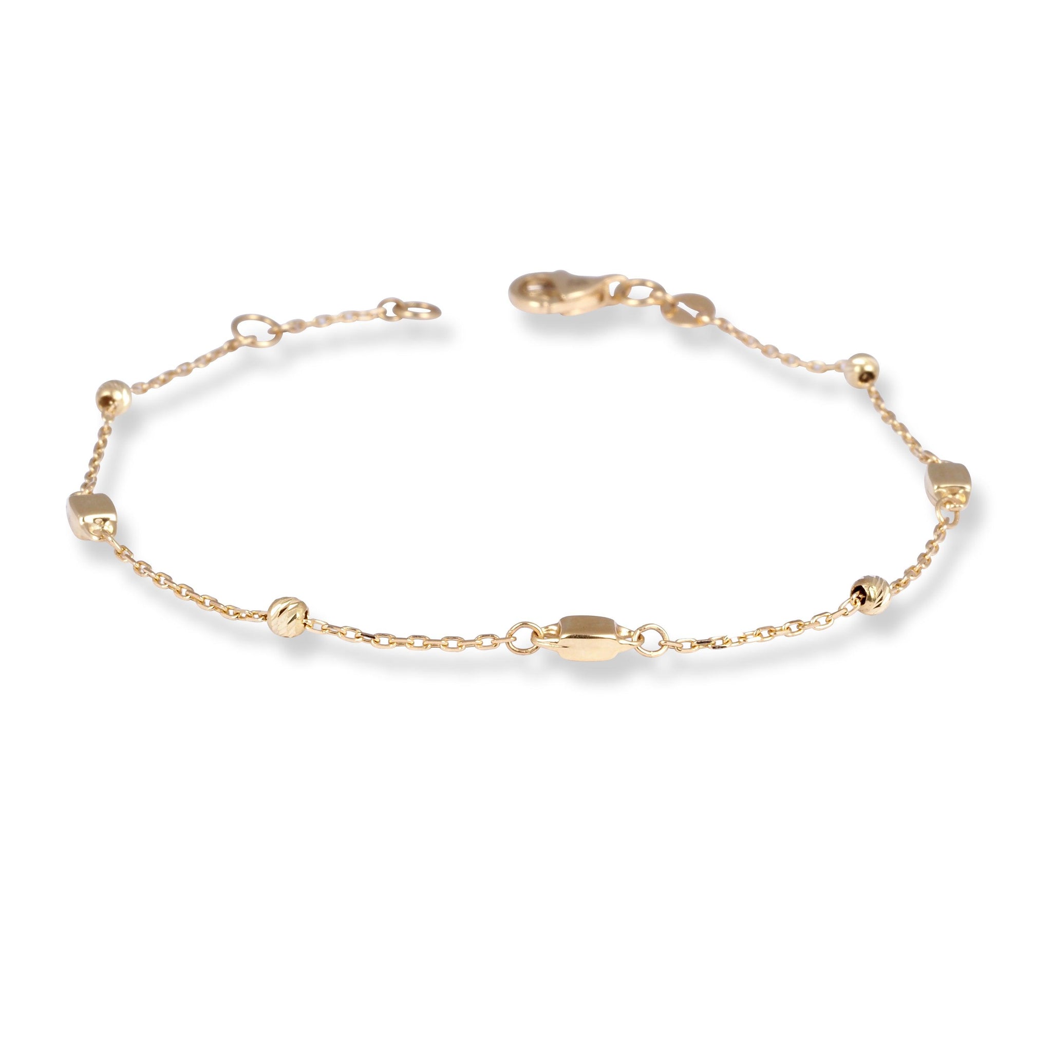 18ct Yellow Gold Bracelet with Two Typed of Beads and Lobster Clasp LBR-8488