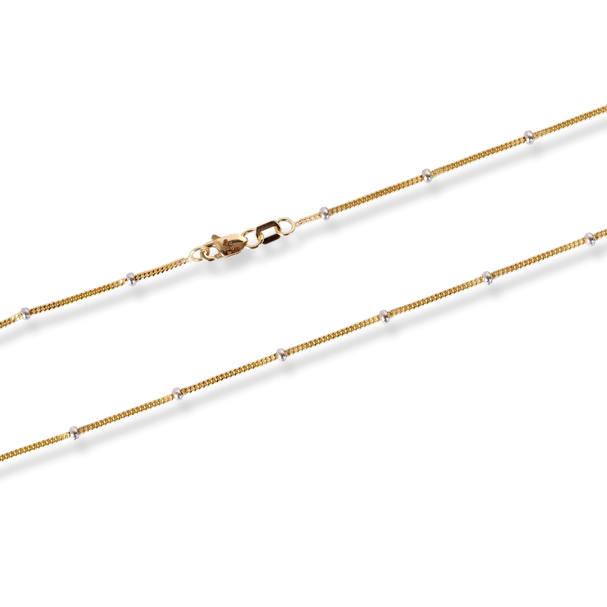 18ct Yellow Gold Chain with Rhodium Plated Beads and Lobster Clasp C-38900