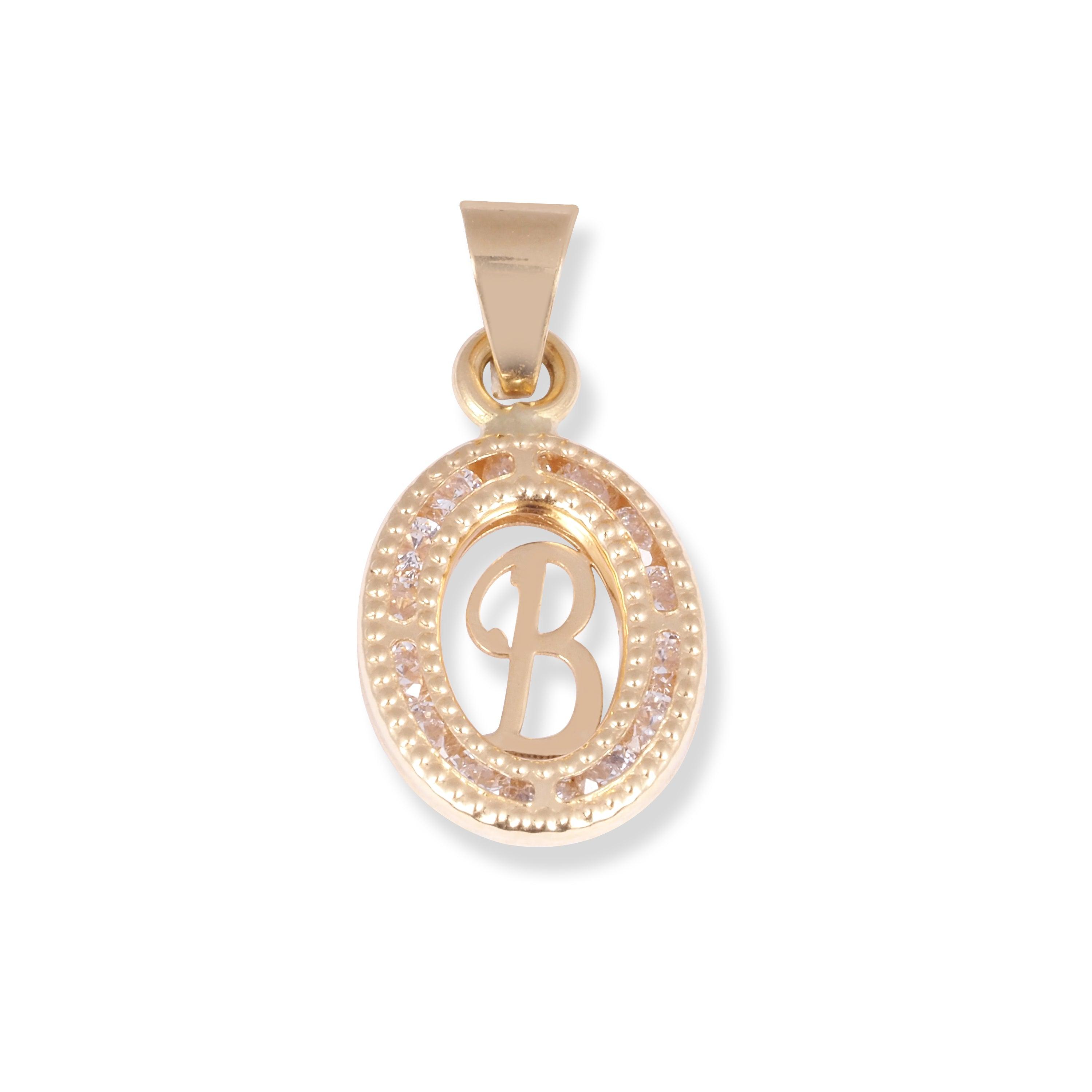 18ct Yellow Gold Dainty Initial 'B' Pendant with Cubic Zirconia Stones P-7966-B - Minar Jewellers