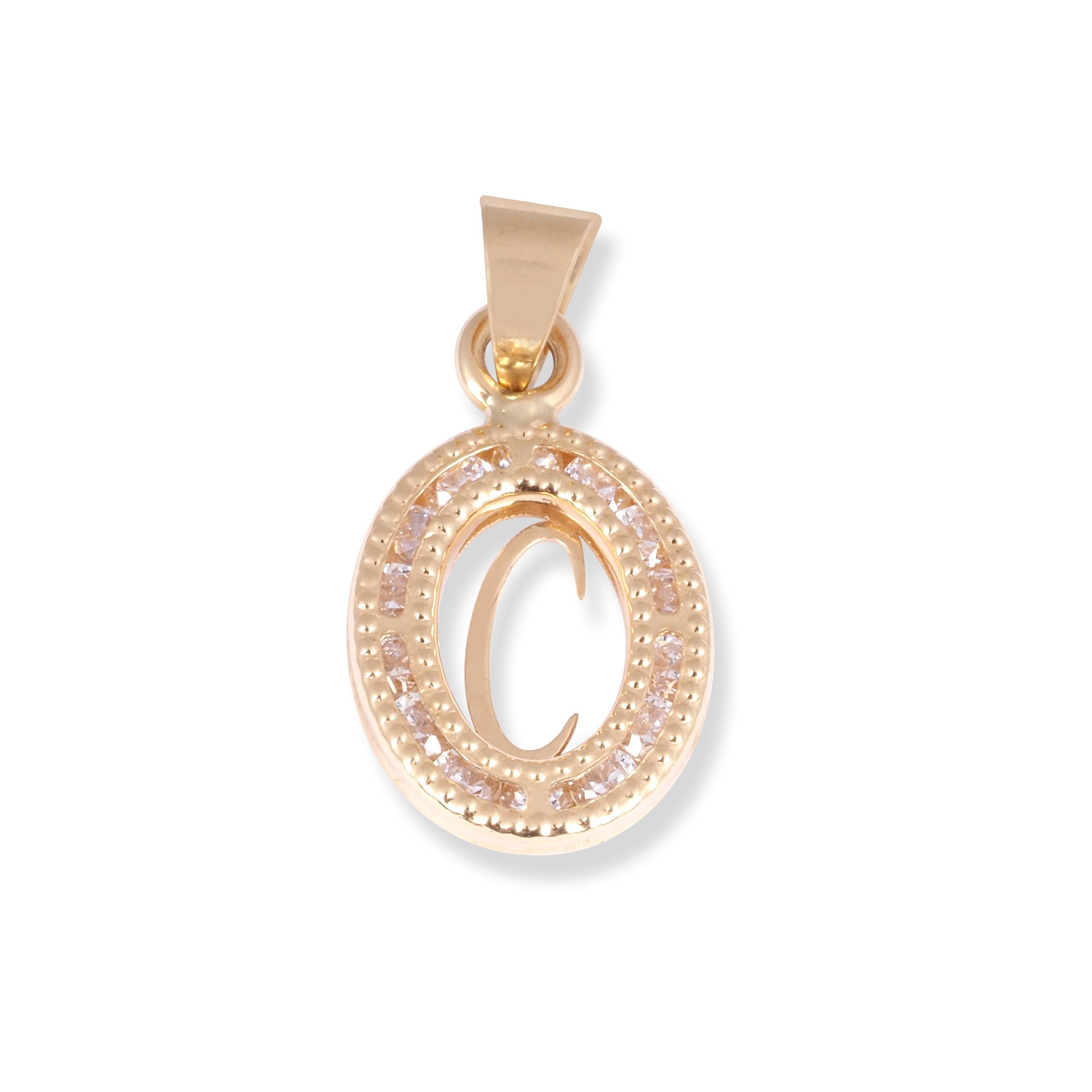 18ct Yellow Gold Dainty Initial 'C' Pendant with Cubic Zirconia Stones P-7966-C - Minar Jewellers