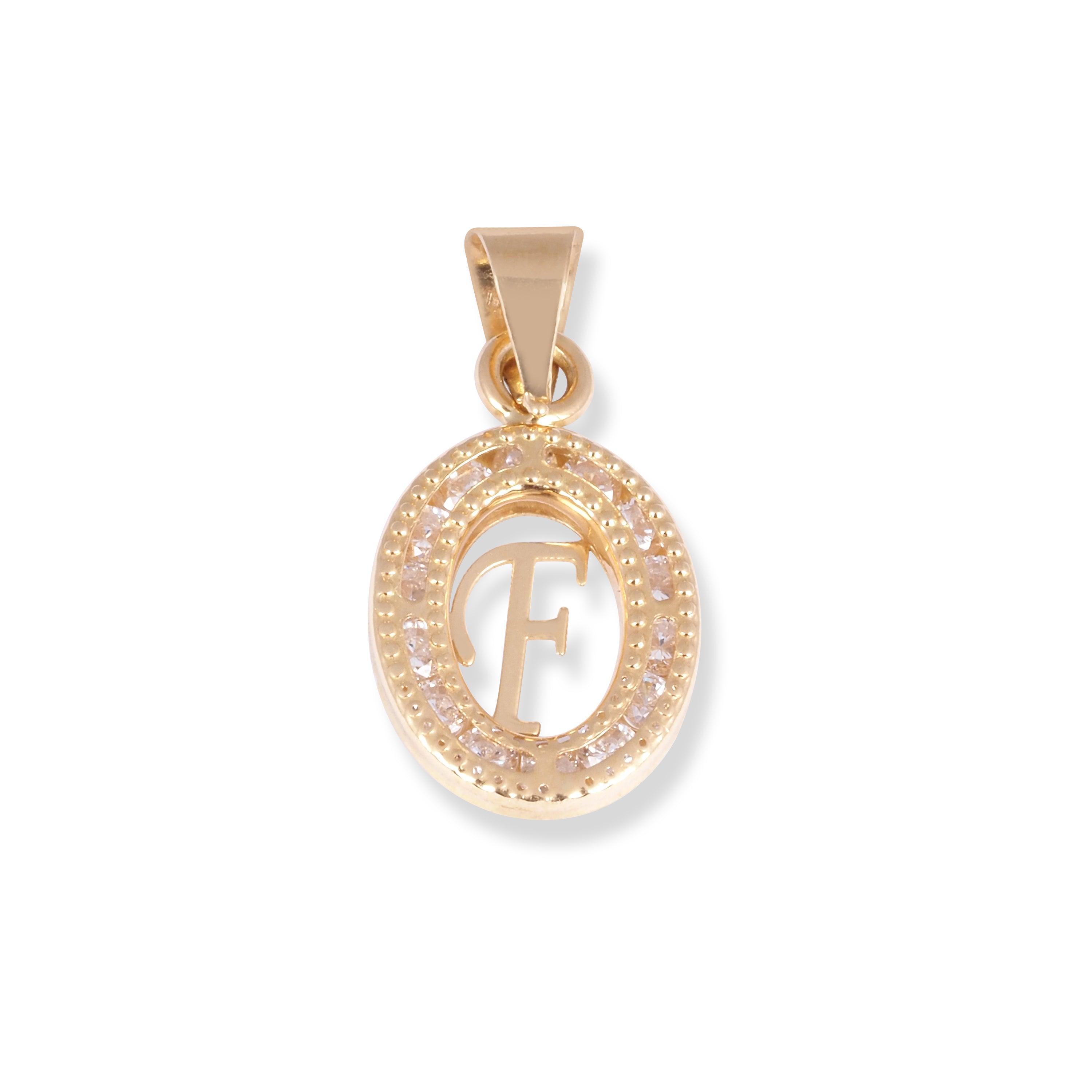 18ct Yellow Gold Dainty Initial 'F' Pendant with Cubic Zirconia Stones P-7966-F - Minar Jewellers