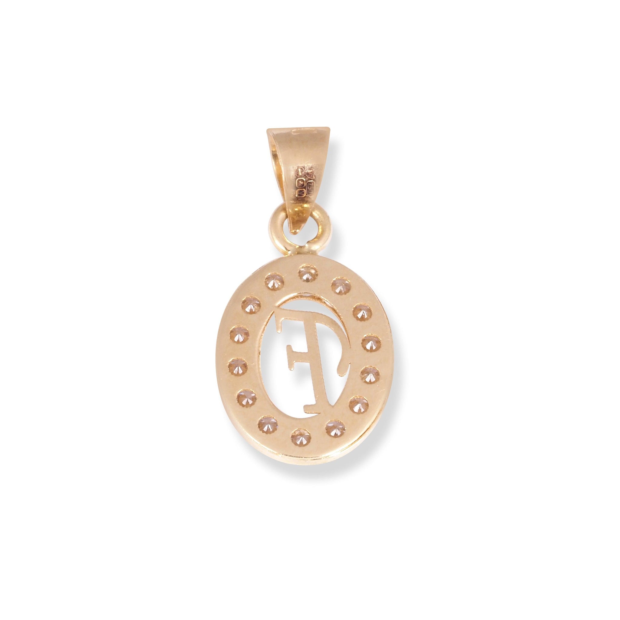 18ct Yellow Gold Dainty Initial 'F' Pendant with Cubic Zirconia Stones P-7966-F