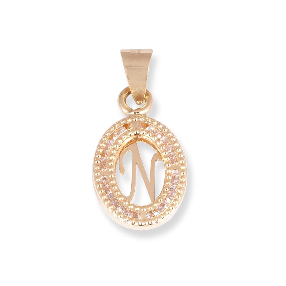 18ct Yellow Gold Dainty Initial 'N' Pendant with Cubic Zirconia Stones P-7966-N