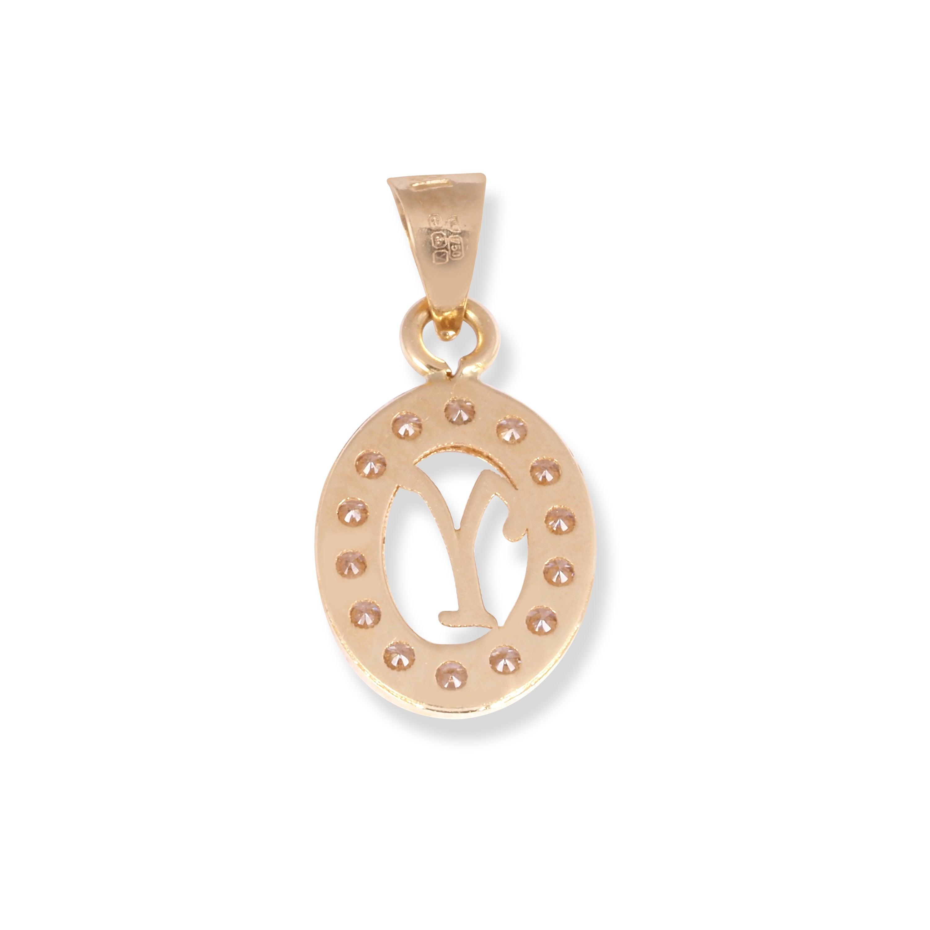 18ct Yellow Gold Dainty Initial 'Y' Pendant with Cubic Zirconia Stones P-7966-Y - Minar Jewellers