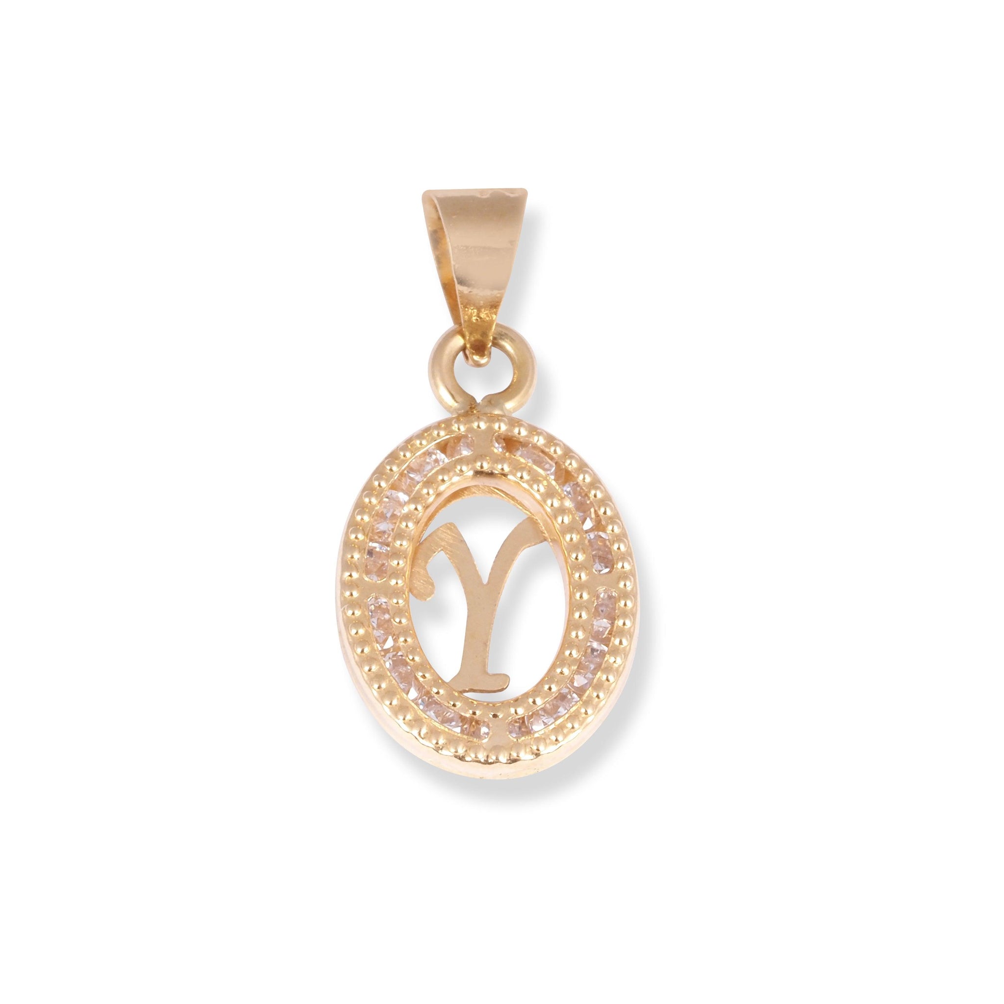 18ct Yellow Gold Dainty Initial 'Y' Pendant with Cubic Zirconia Stones P-7966-Y