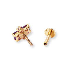 18ct Gold Diamond and Amethyst Cluster Screw Back Nose Stud MCS3449 - Minar Jewellers