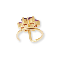 18ct Gold Diamond and Amethyst Cluster Wire Coil Back Nose Stud MCS3449 - Minar Jewellers