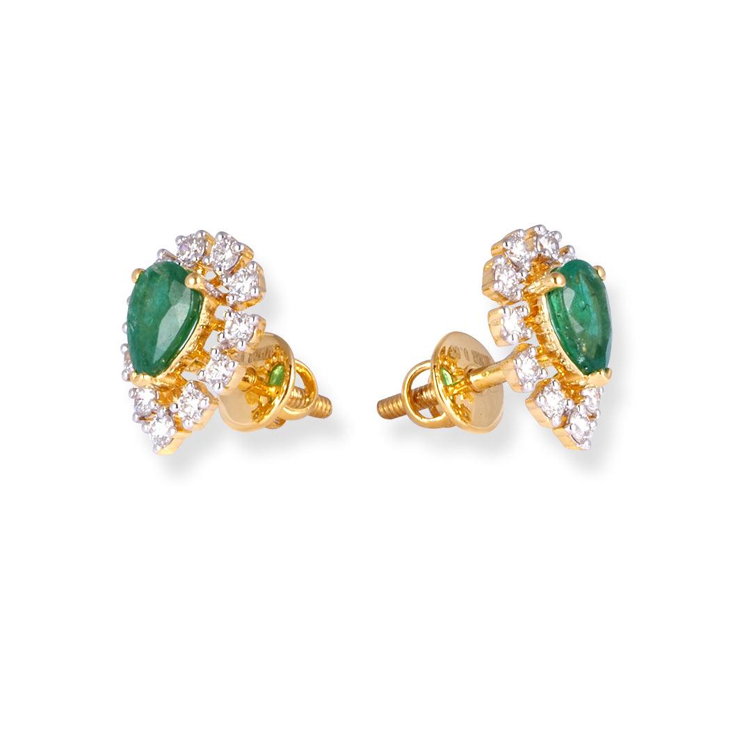 18ct Yellow Gold Diamond and Emerald Set (Pendant + Chain + Earrings) MCS7043 MCS7044 - Minar Jewellers