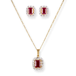 18ct Yellow Gold Diamond and Ruby Set (Pendant + Chain + Earrings) MCS7041 MCS7042 - Minar Jewellers
