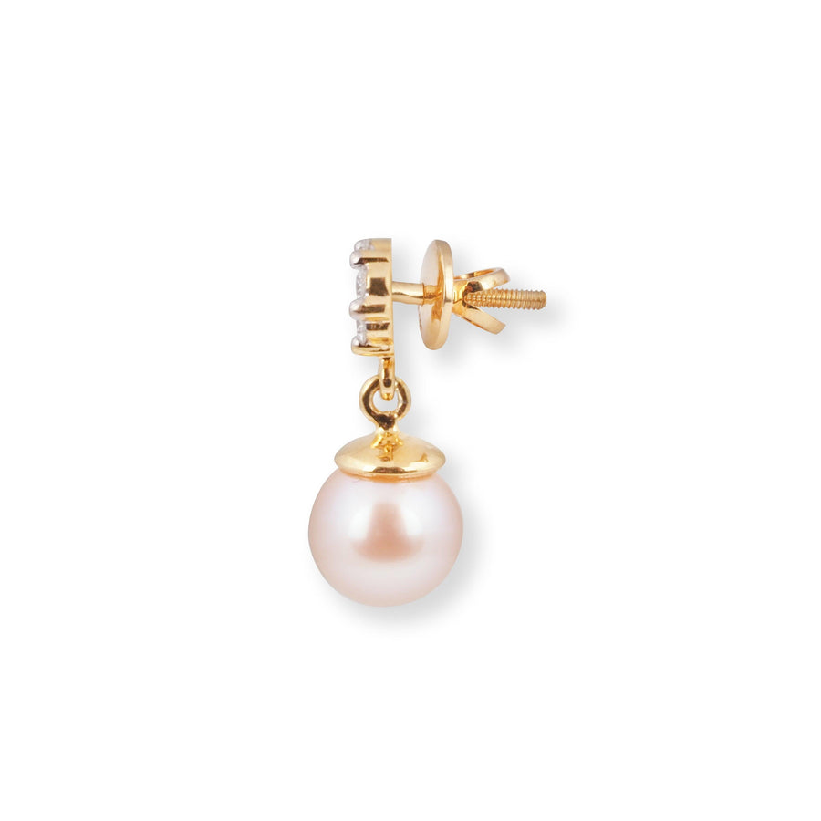18ct Yellow Gold Diamond Earrings with Cultured Pearl Drop and Screw Back MCS6297