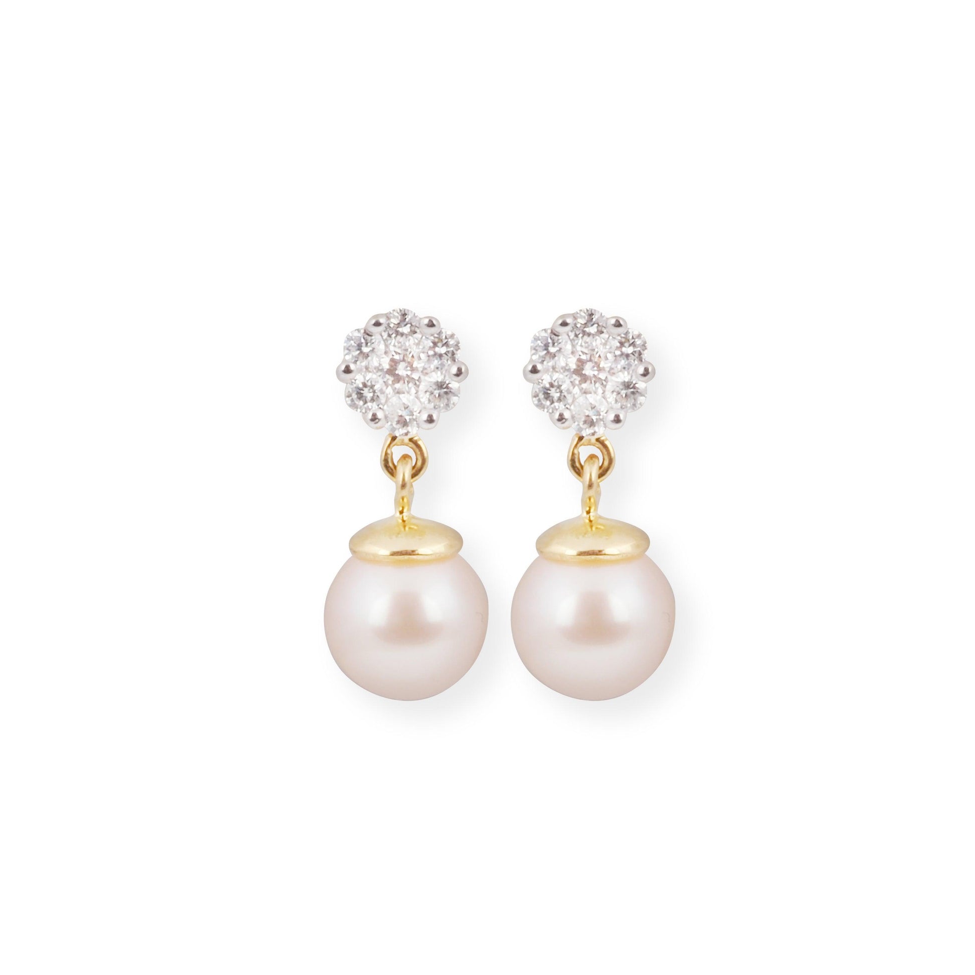 18ct Yellow Gold Diamond Earrings with Cultured Pearl Drop and Screw Back MCS6297 - Minar Jewellers