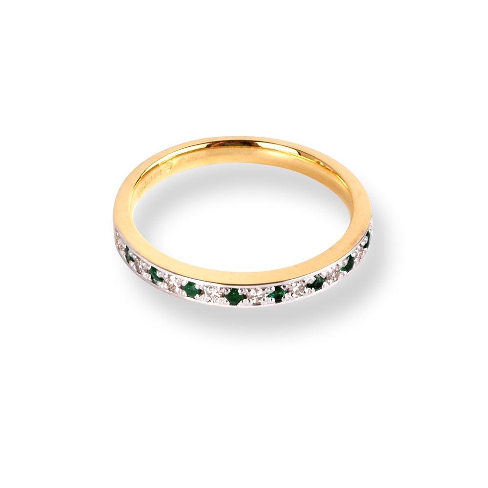 18ct Yellow Gold Diamond & Emerald Half-Eternity Band LR-6675 - Minar Jewellers