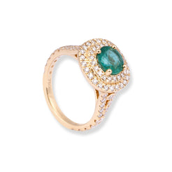 18ct Yellow Gold Diamond & Emerald Ring LR-7027 - Minar Jewellers