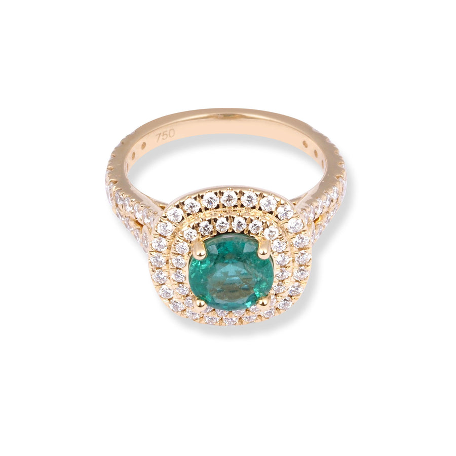 18ct Yellow Gold Diamond & Emerald Ring LR-7027