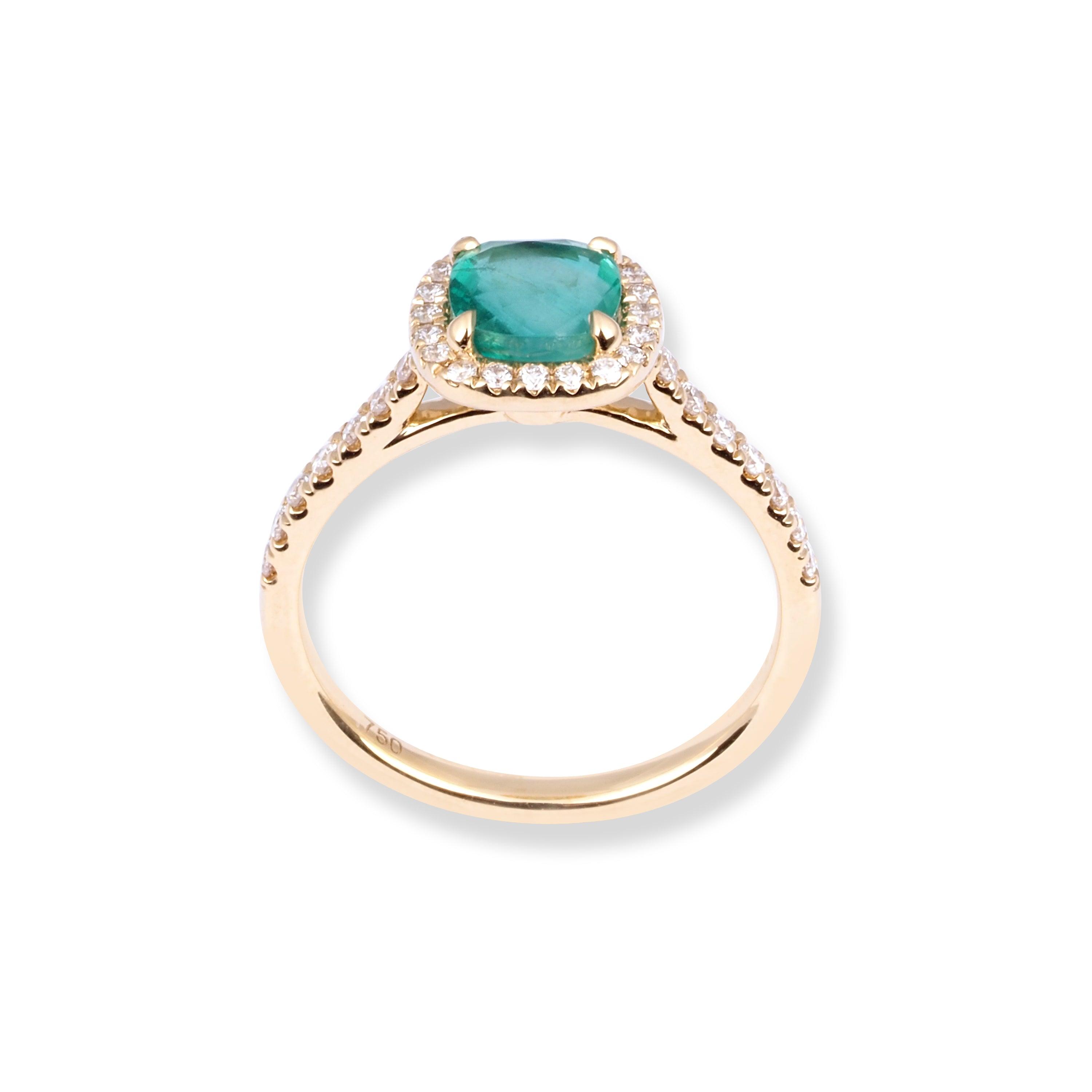 18ct Yellow Gold Diamond & Emerald Ring LR-7026 - Minar Jewellers