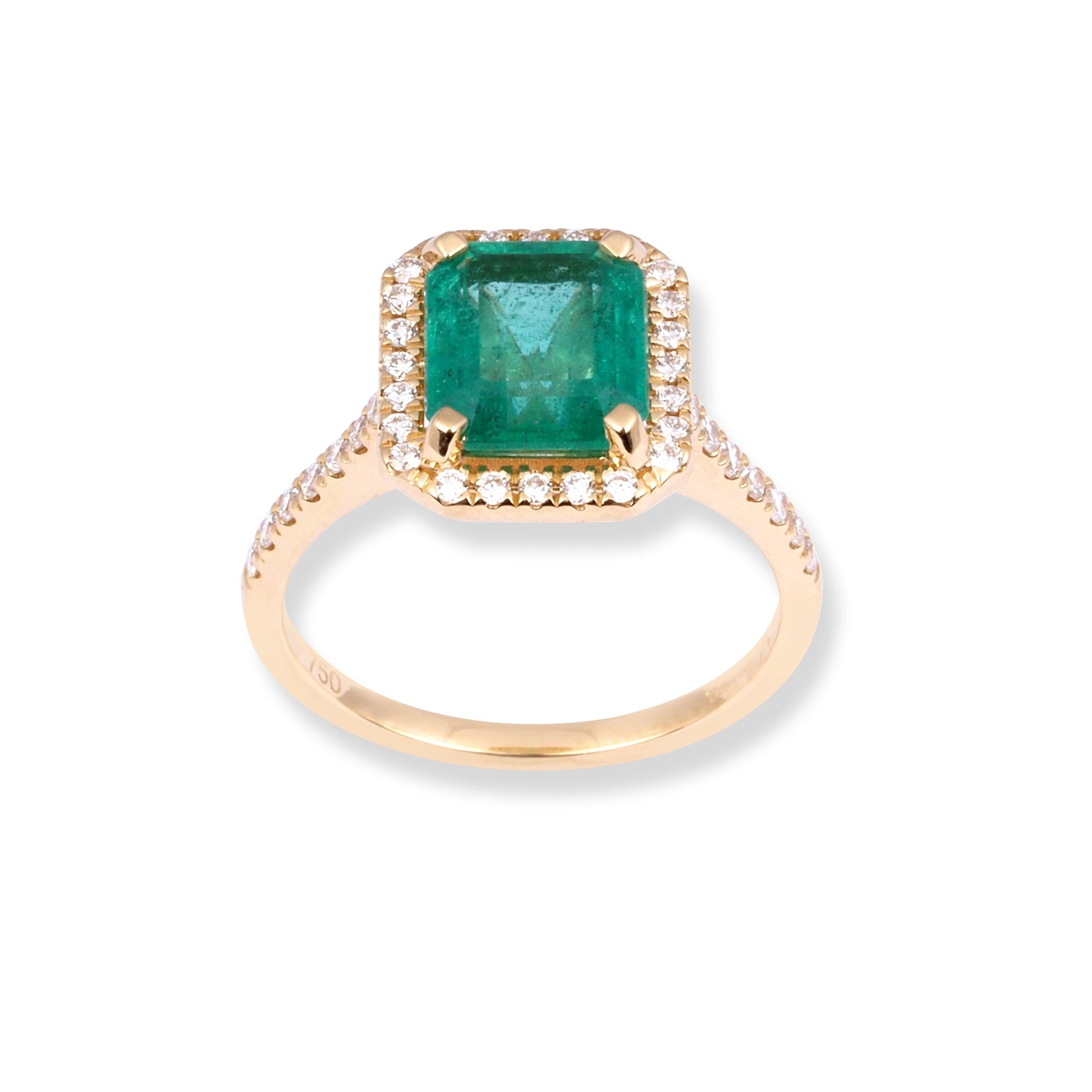 18ct Yellow Gold Diamond & Emerald Ring LR-7025 - Minar Jewellers
