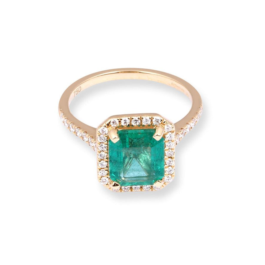 18ct Yellow Gold Diamond & Emerald Ring LR-7025