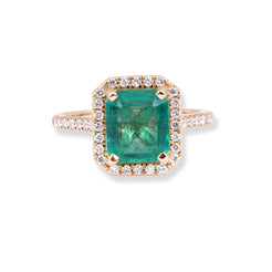 18ct Yellow Gold Diamond & Emerald Ring LR-7025 - Minar Jewellers